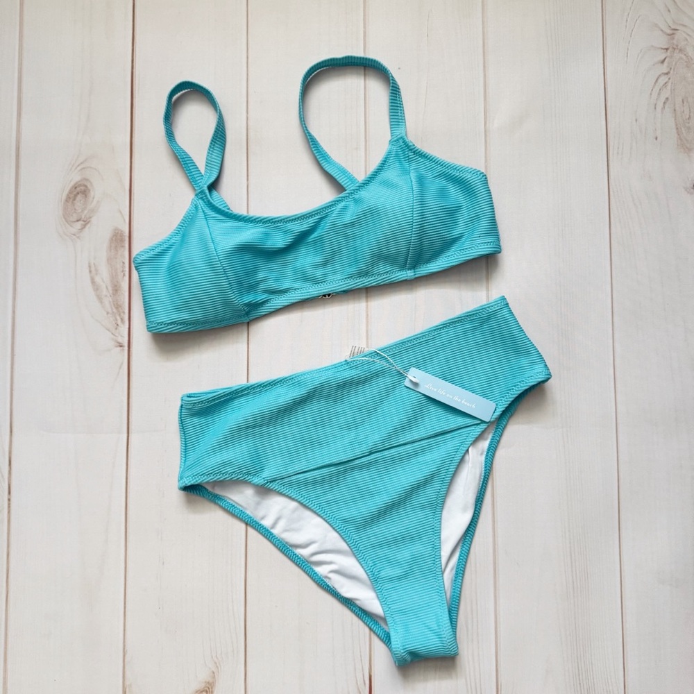 NWT Women’s Live Life on the Beach Aqua Blue Two Piece Bikini Size Small
